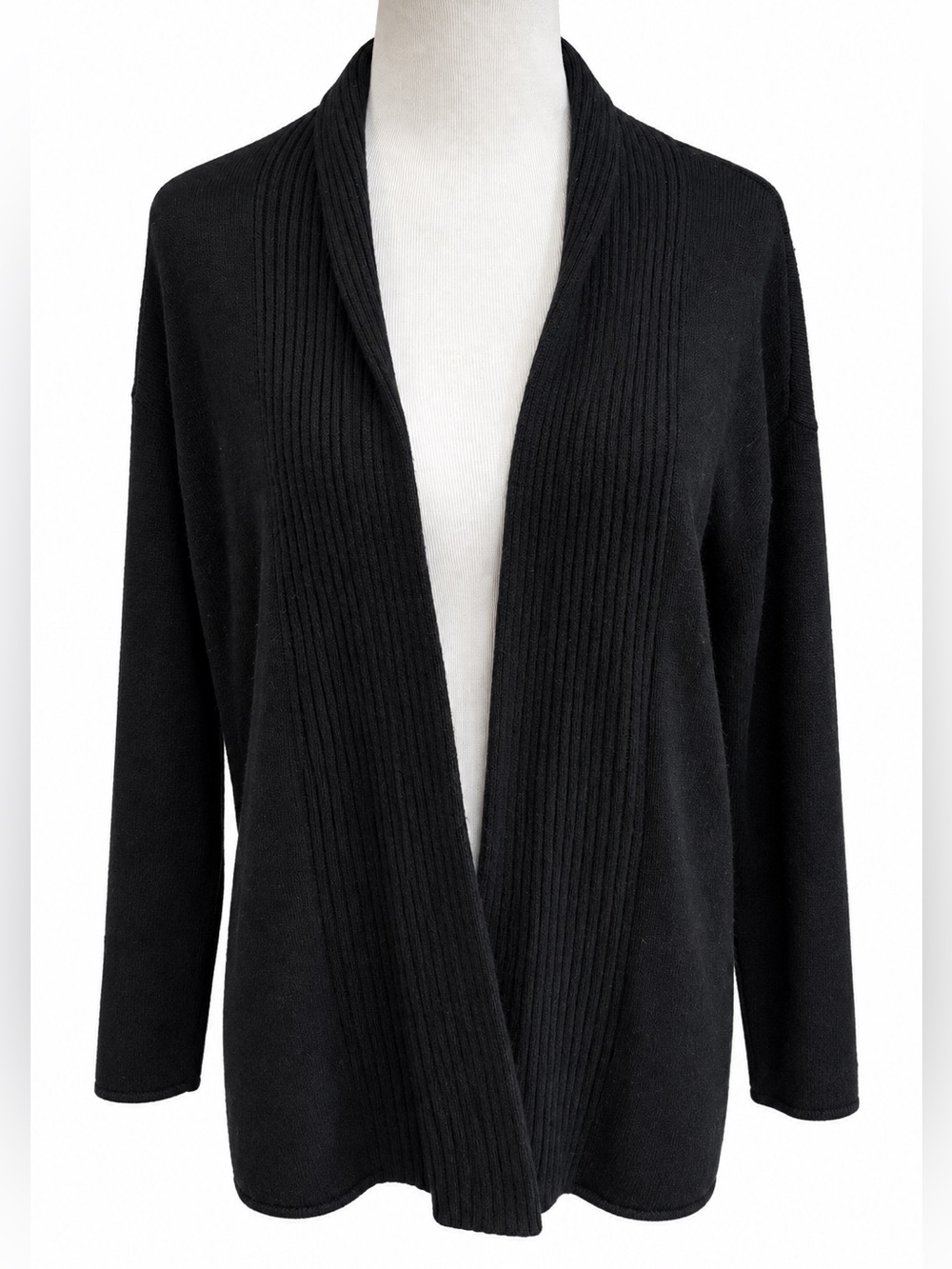 Nordstrom Black Open-Front Ribbed Shawl Collar Cardigan XS